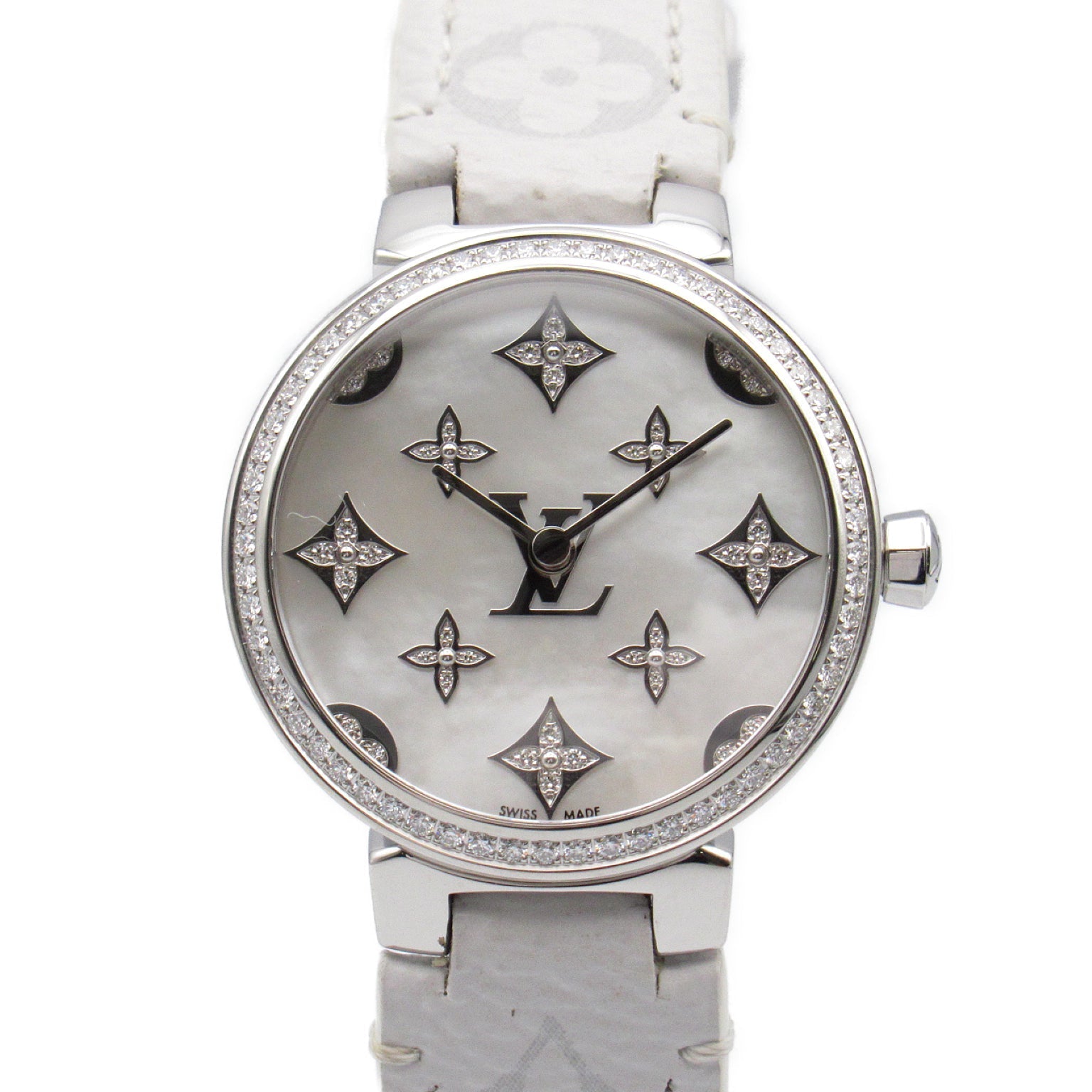 Louis Vuitton Louis Vuitton Diamond Beagle  Watch Stainless Steel Leather Belt  White S QA109