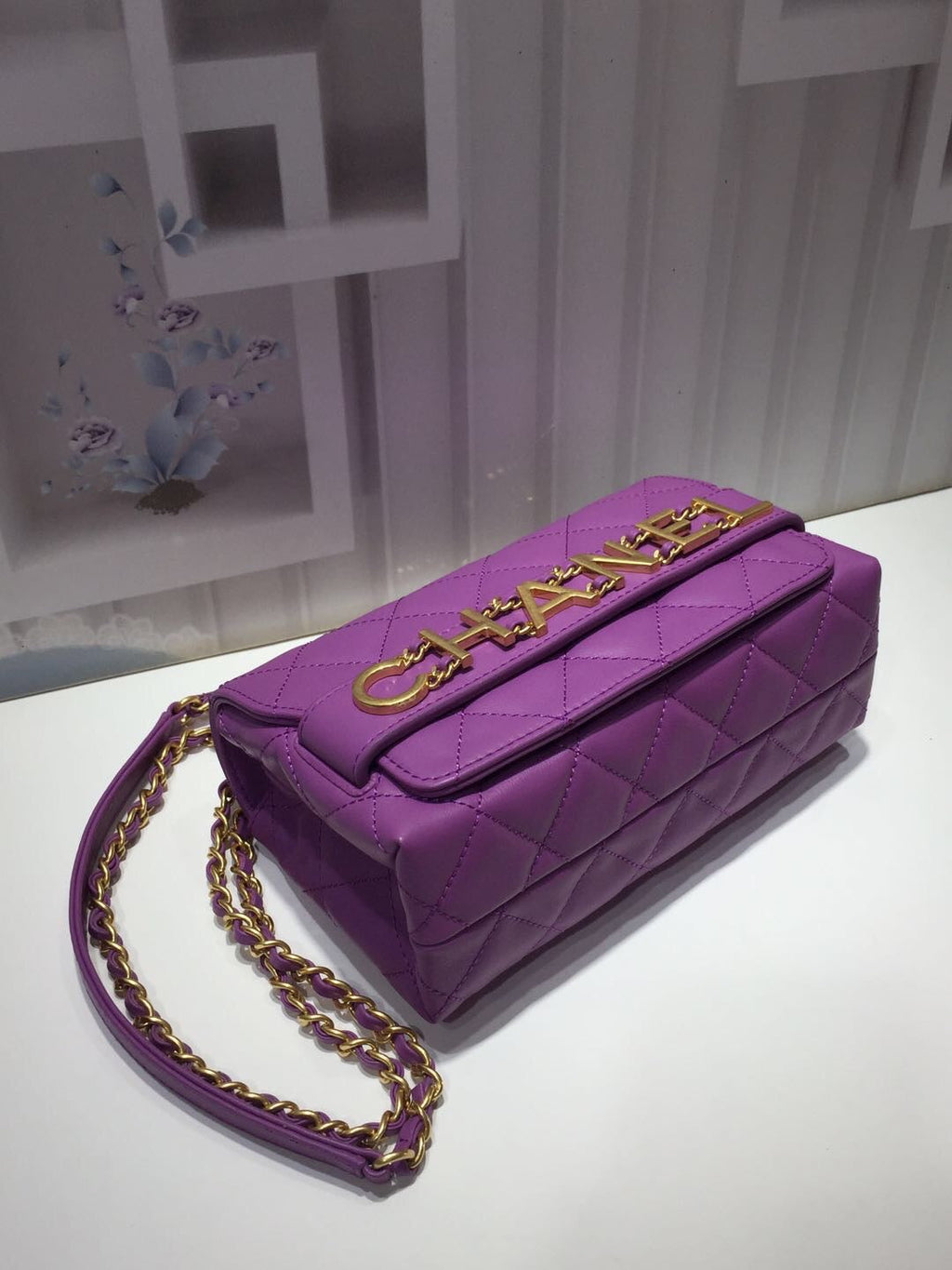CHLFront Logo Small Flap Bag Gold Hardware Purple For Women, Women’s Handbags, Shoulder Bags 8.2in/21cm AS1490