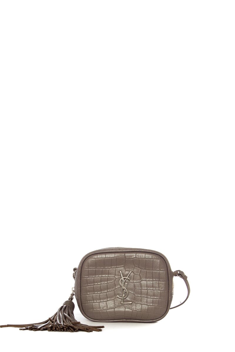 YSL Grey Embossed Croc Blogger  Cross-Body