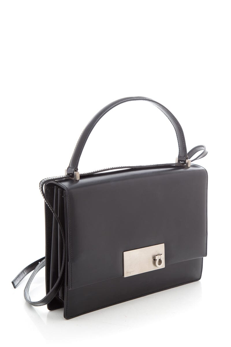 Salvatore Ferragamo Black Gancini Minio Leather Handbag