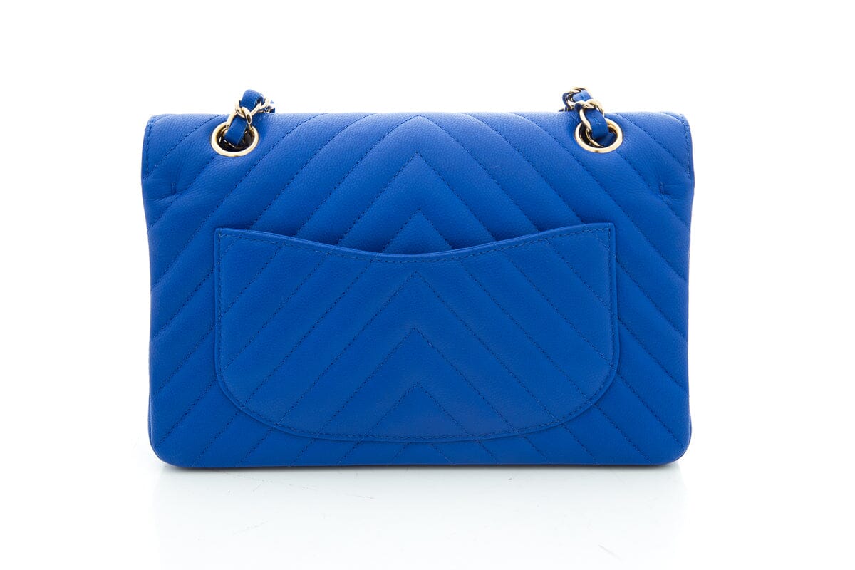 Chanel Electric Blue Matte Caviar Chevron Small Flap CGHW Handbag