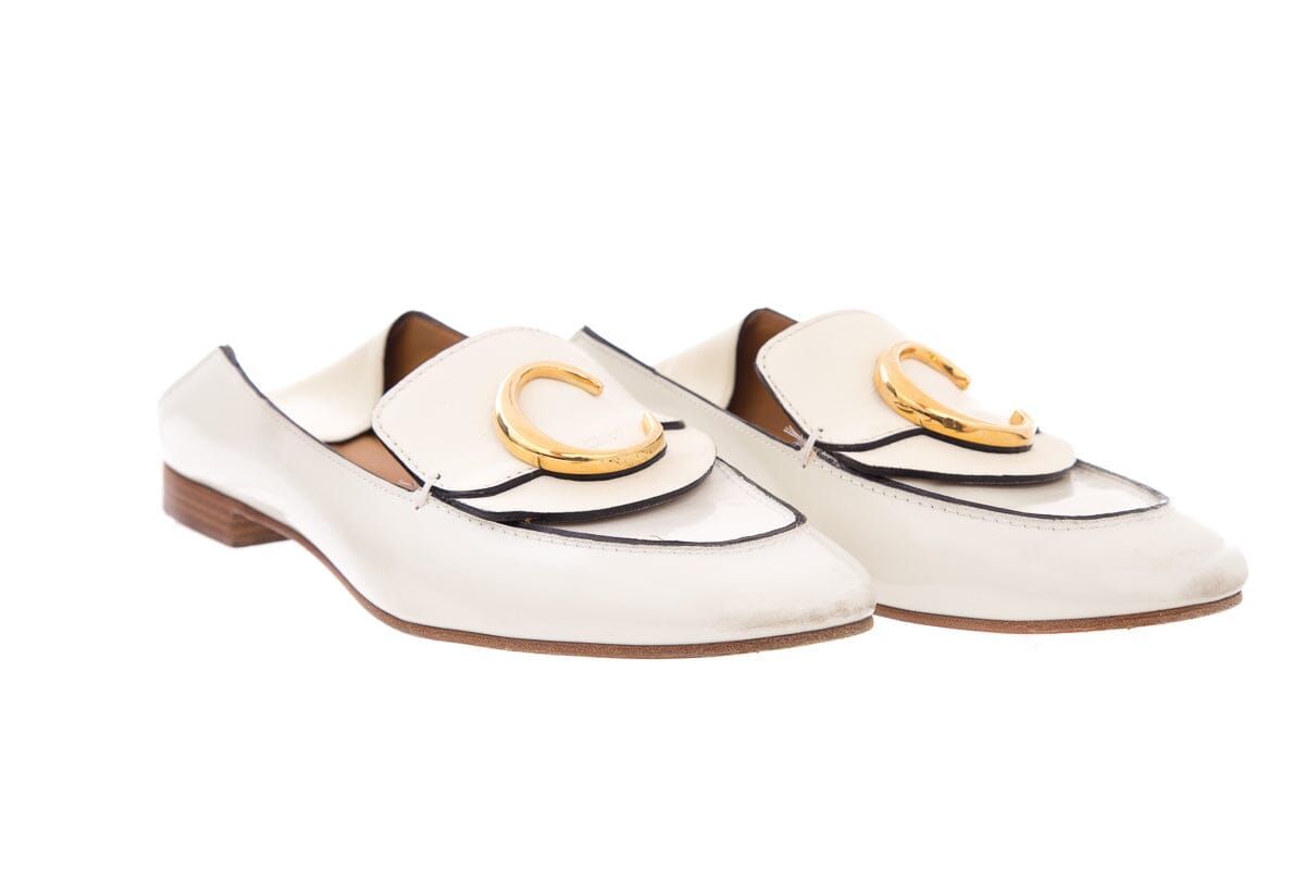 Chloe White Leather C Mules SZ 39.5