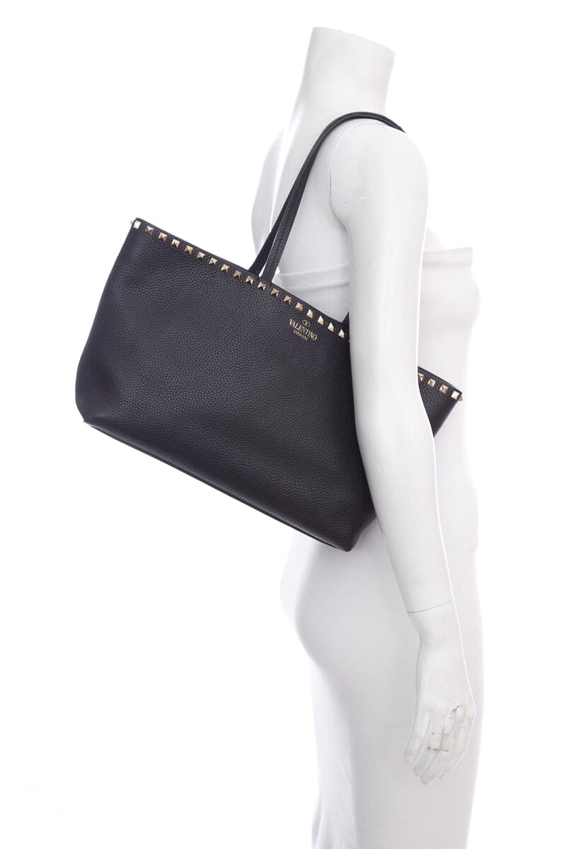 Valentino Black Small Leather Rockstud Tote