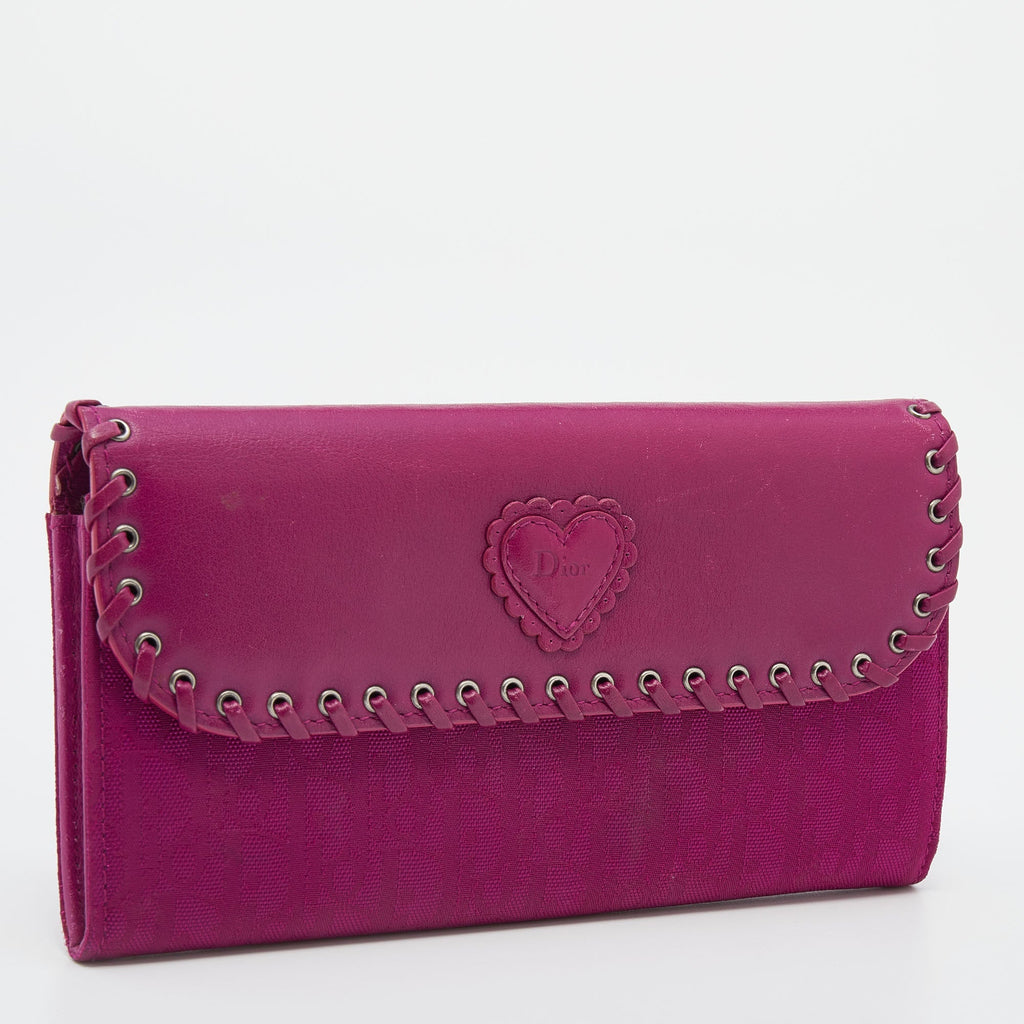 Dior Pink Oblique Canvas And Leather Trim Flap Continental Wallet