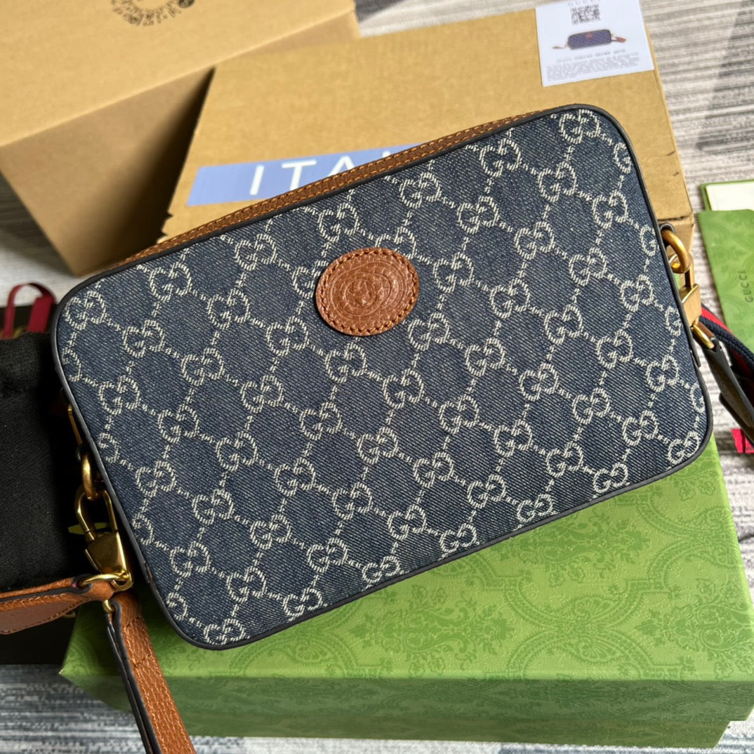 Glami Shoulder Bag With Interlocking G Blue And Ivory Glami Denim Jacquard For WomenÃ‚Â  9.6in/24.5cm Glami