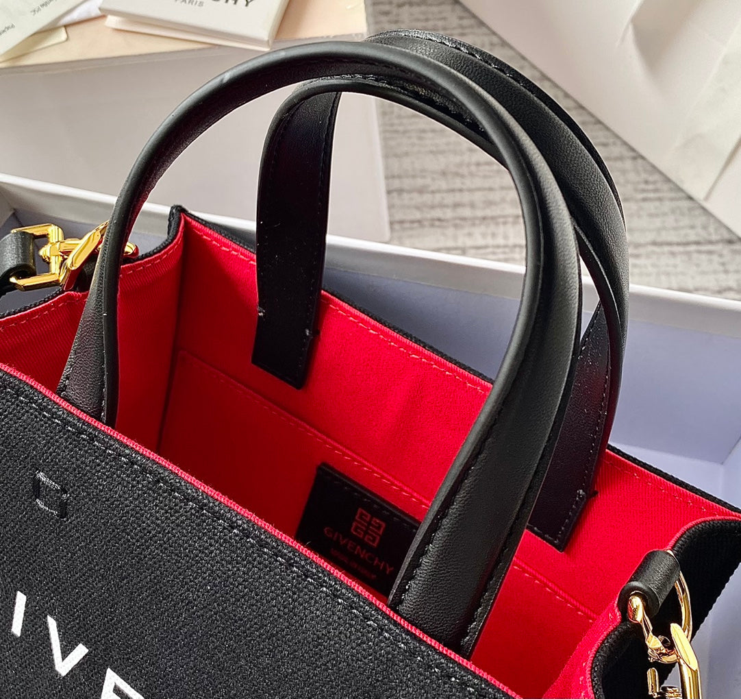 gv MeGLAMIum G Tote Shopper Bag Canvas Black/Red For Women, Handbags, Shoulder Bags 7.5in/19cm GVC