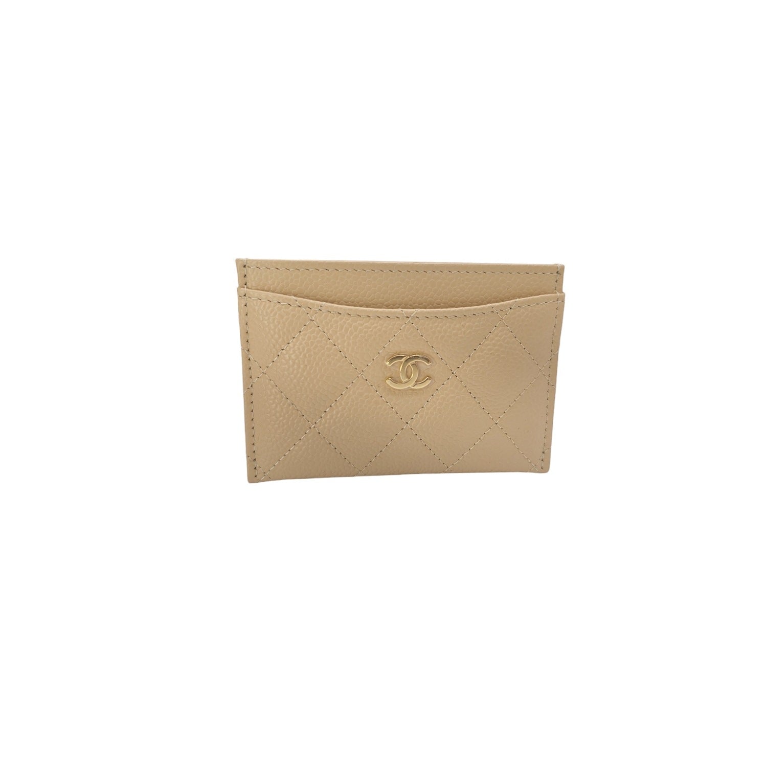 Chanel Interlocking CC Caviar Card Holder Beige