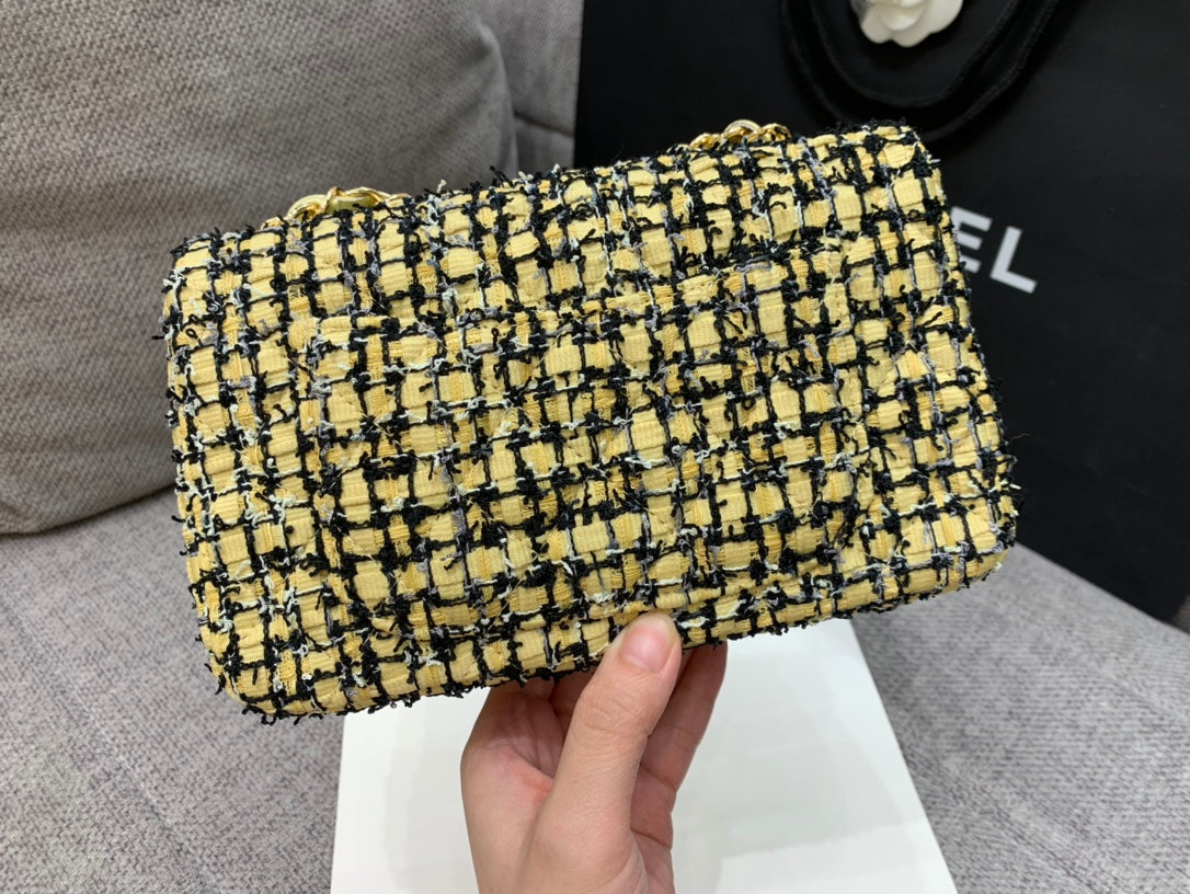 CHLMini Yellow Tweed Flap Bag For Women 20cm/7.5in