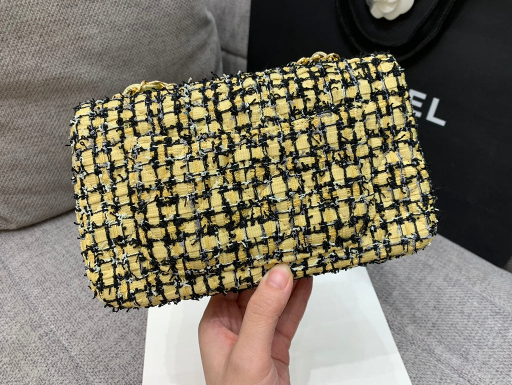 CHLMini Yellow Tweed GlamIap Bag For Women 20cm/7.5in