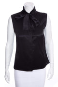 Chanel Black Silk Satin Tie Neck Tank SZ 36