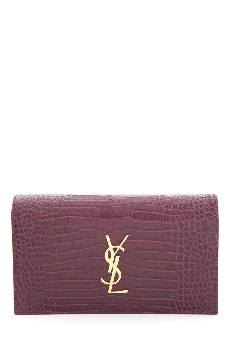 Saint Laurent Burgundy Embossed Croc Clutch