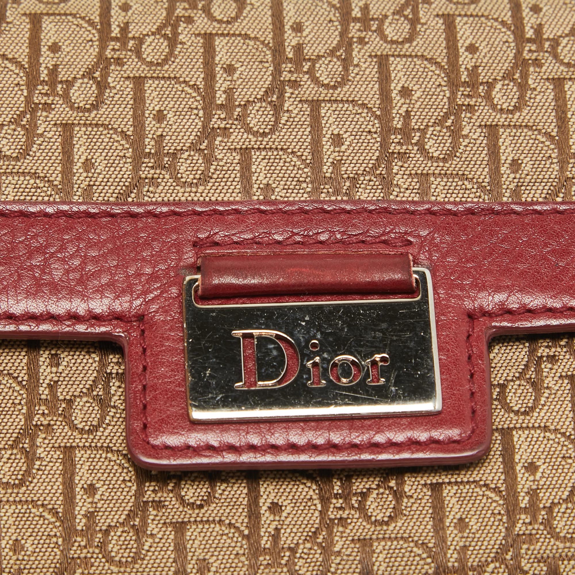 Dior Red/beige Oblique Fabric And Leather Street Chic Wallet