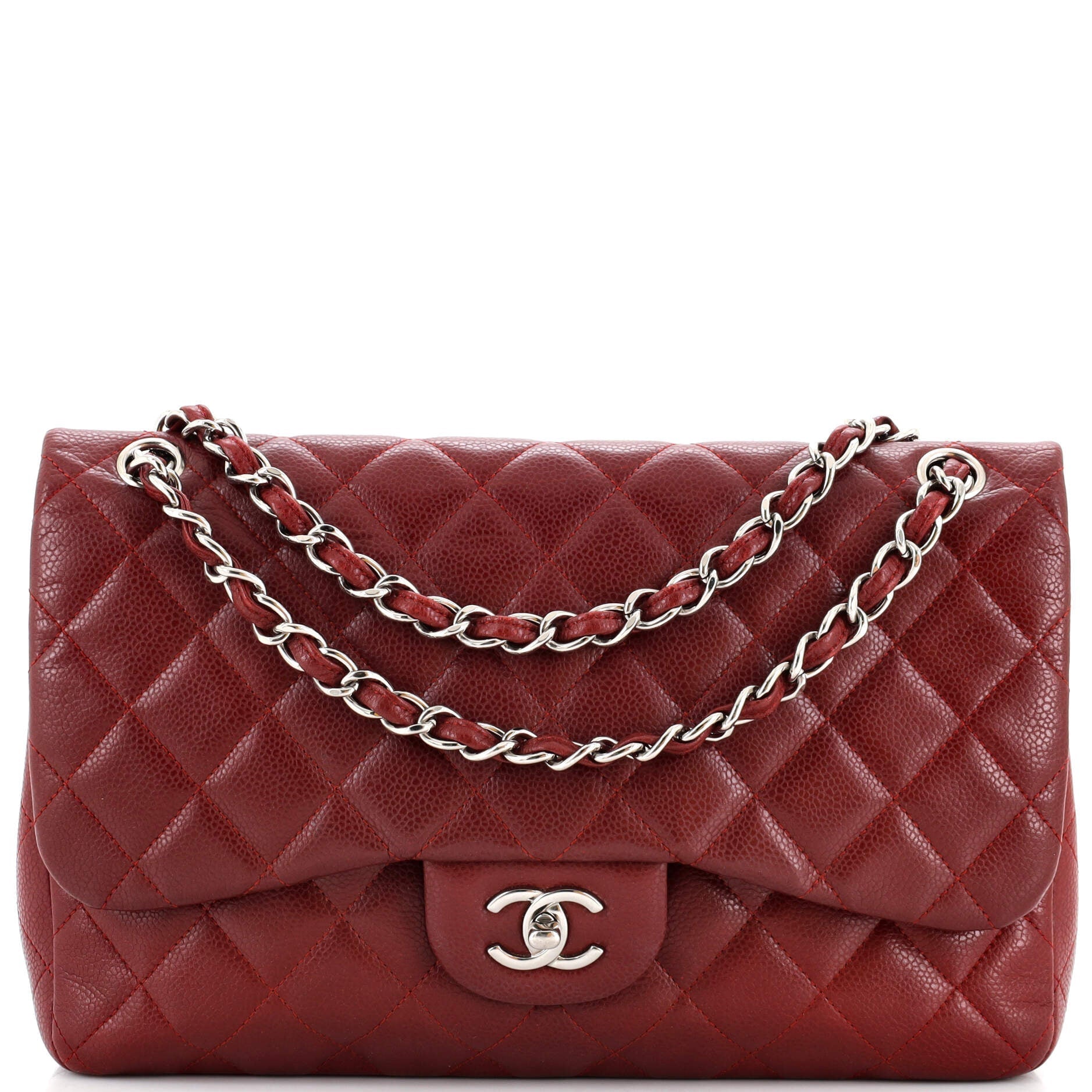 CHANEL Vintage Classic Double Flap Bag Quilted Caviar Jumbo