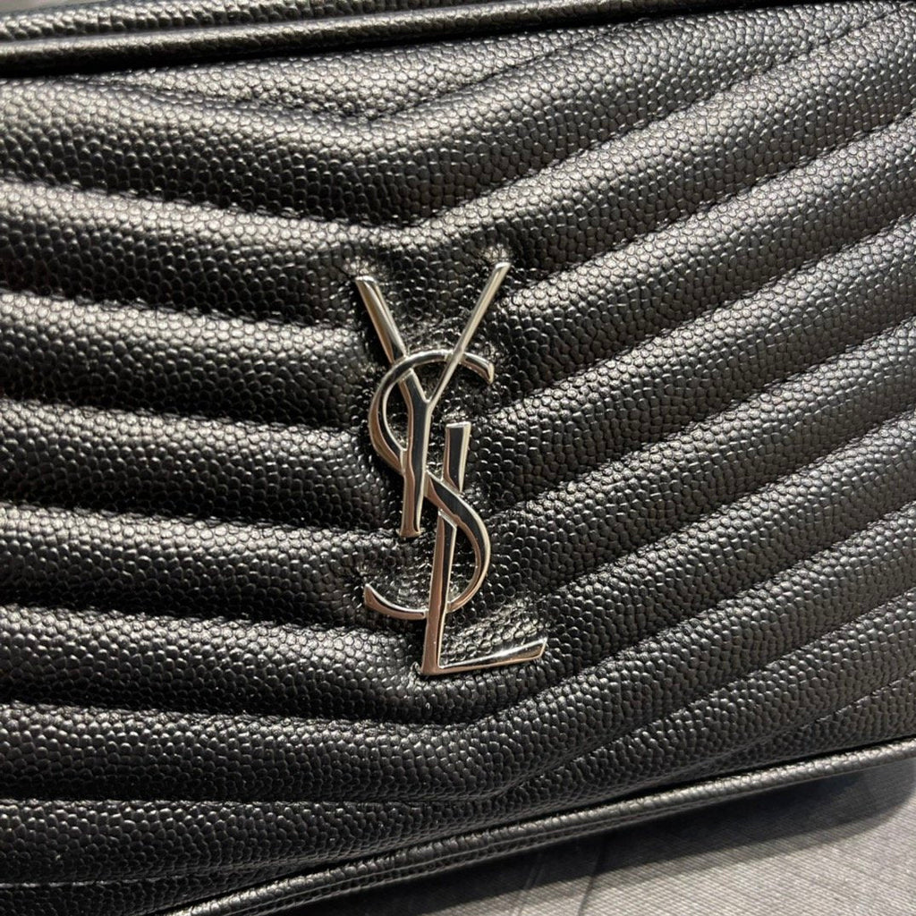 YSSL Lou Mini Bag Black In Quilted Grain De Poudre With Silver Toned Hardware For Women 7.4in/19cm YSl 6125791GF021000