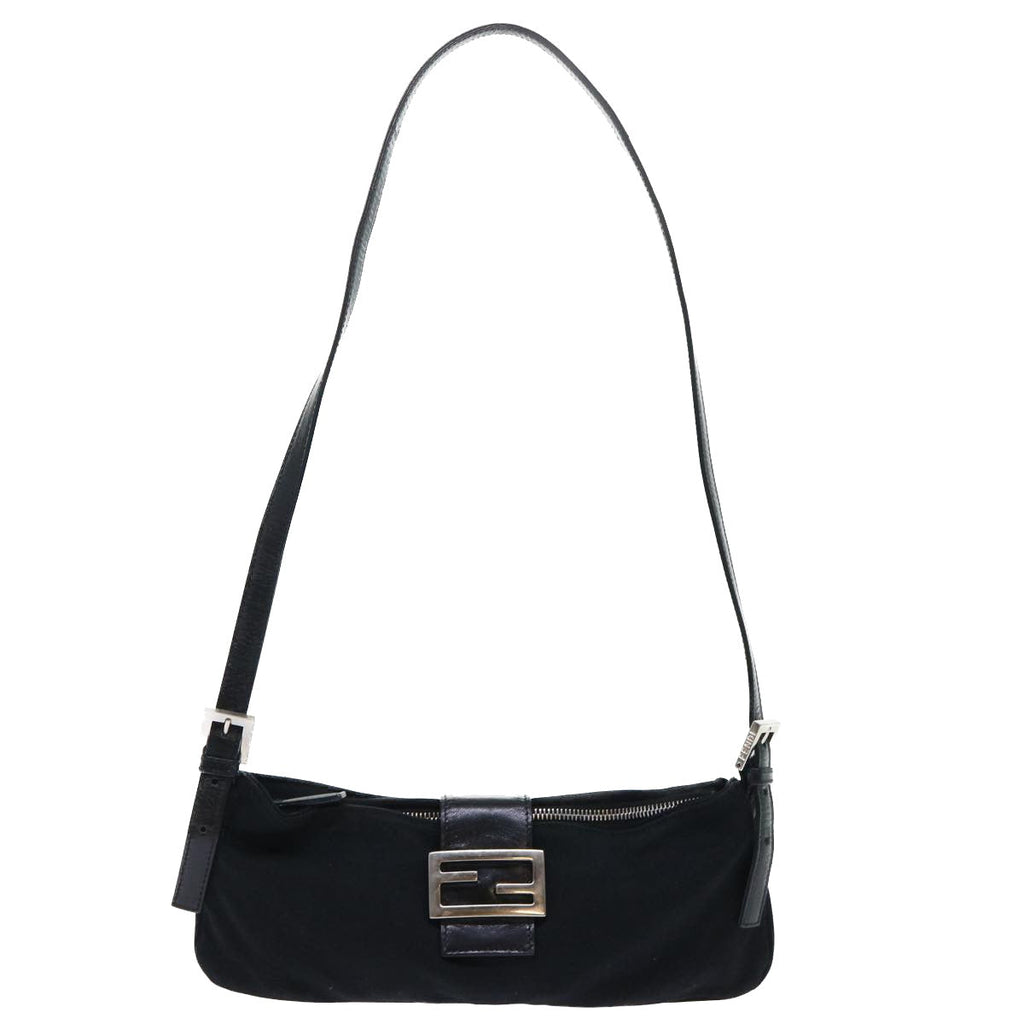 FENDI Mamma Baguette Shoulder Bag Nylon Black 50145