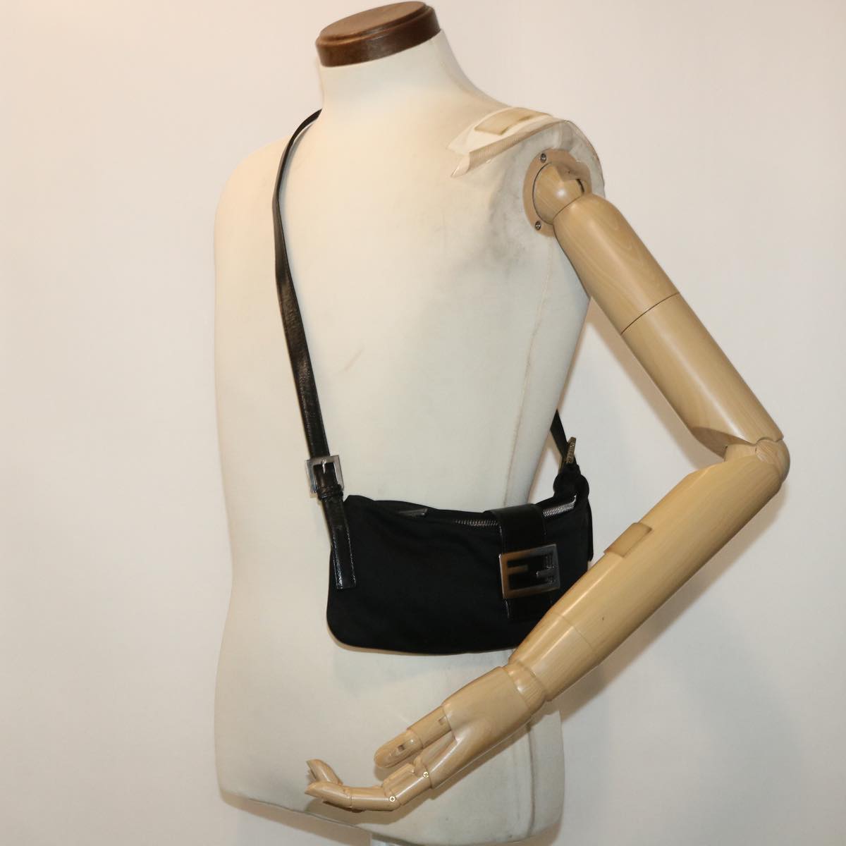 FENDI Mamma Baguette Shoulder Bag Nylon Black 50145