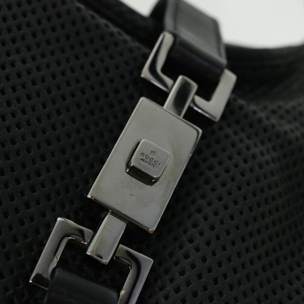 GUCCI Jackie Mesh Hand Bag Leather Black 50166
