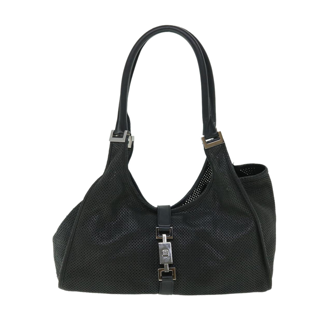 GUCCI Jackie Mesh Hand Bag Leather Black 50166