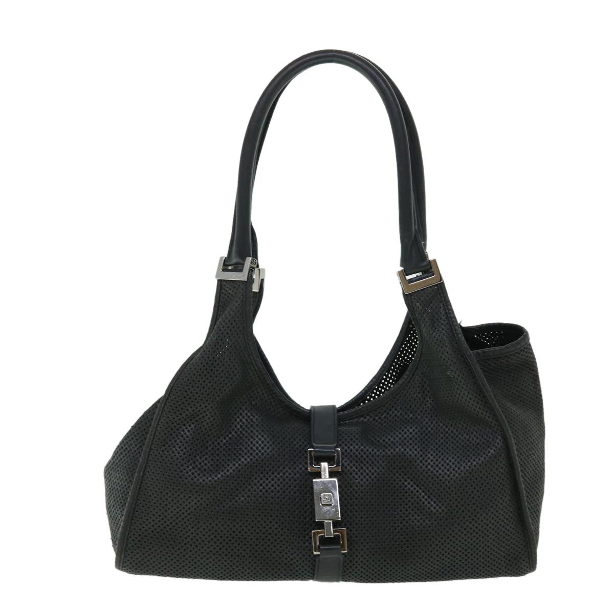 GUCCI Jackie Mesh Hand Bag Leather Black 50166