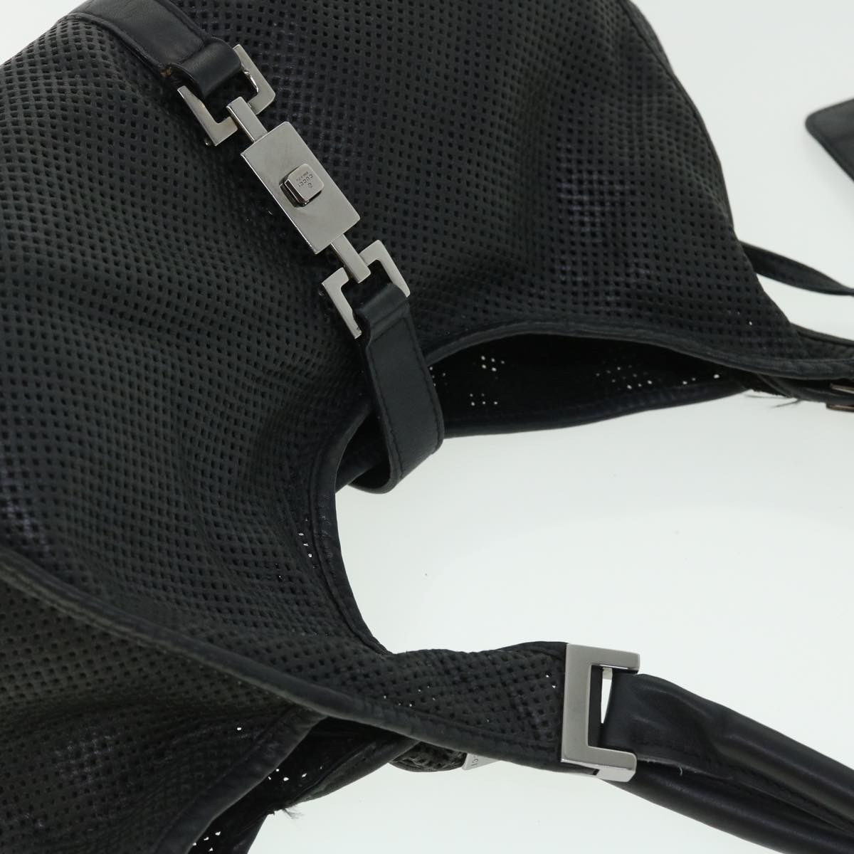 GUCCI Jackie Mesh Hand Bag Leather Black 50166