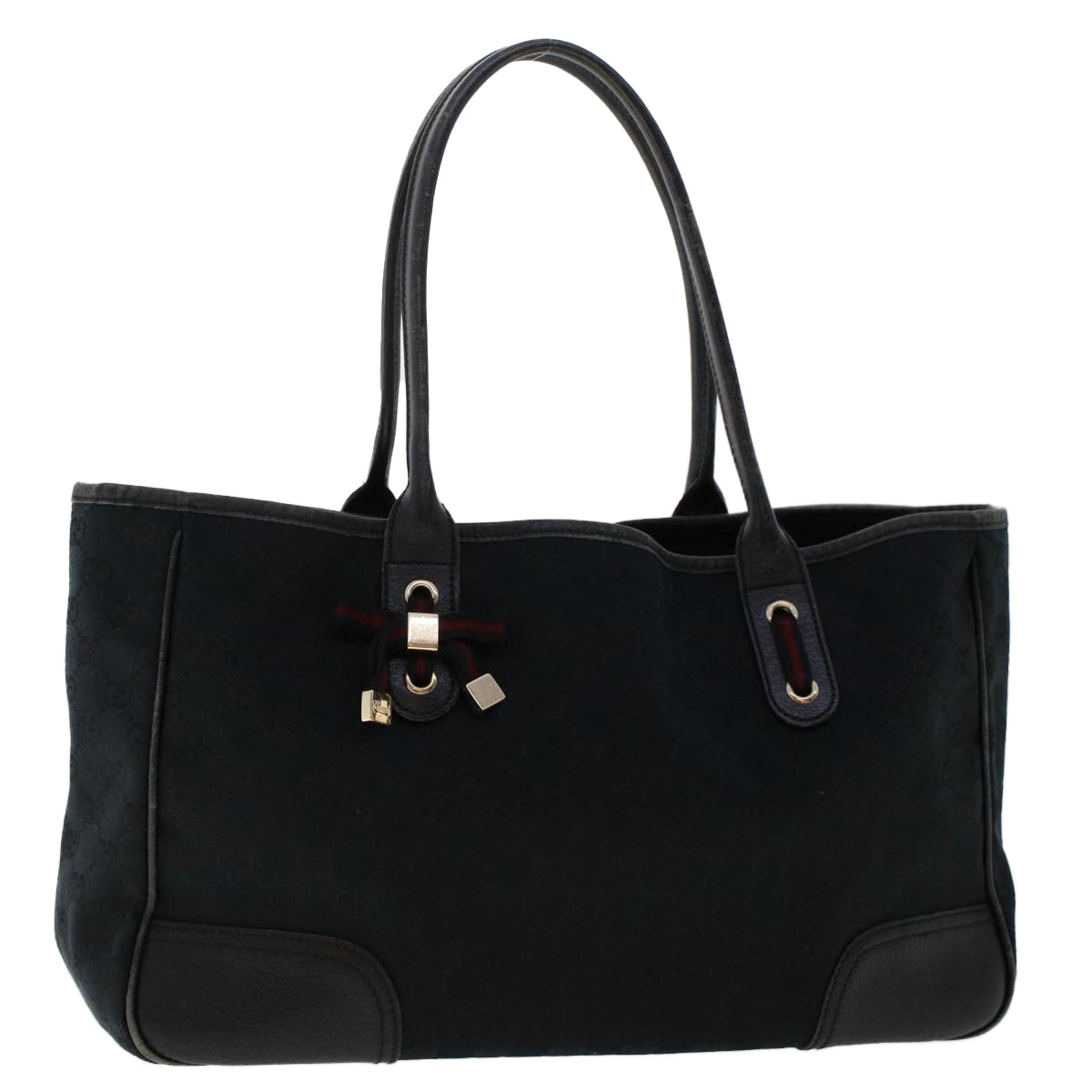 GUCCI GG Canvas Sherry Line Tote Bag Black Red Navy 163805 50171
