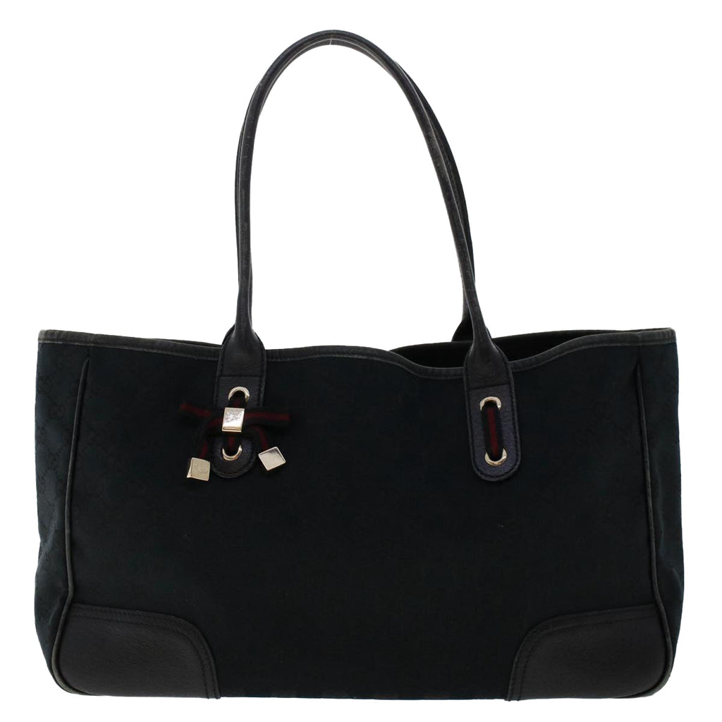 GUCCI GG Canvas Sherry Line Tote Bag Black Red Navy 163805 50171