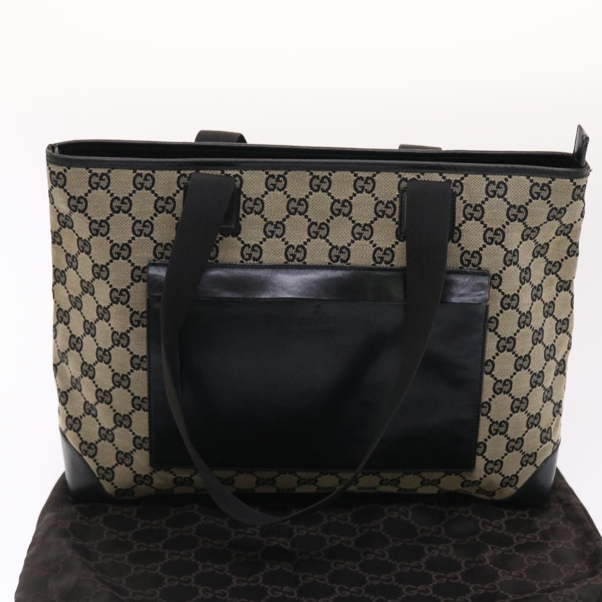 GUCCI GG Canvas Tote Bag Beige Black 50174