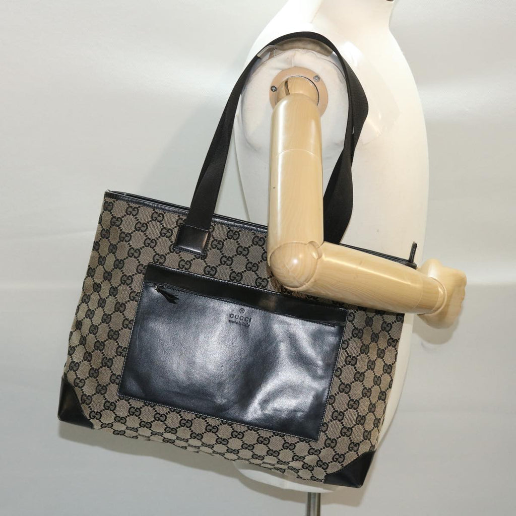 GUCCI GG Canvas Tote Bag Beige Black 50174