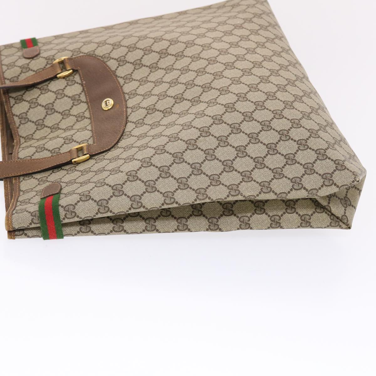GUCCI GG Canvas Web Sherry Line Tote Bag PVC Leather Beige Red Green 50177