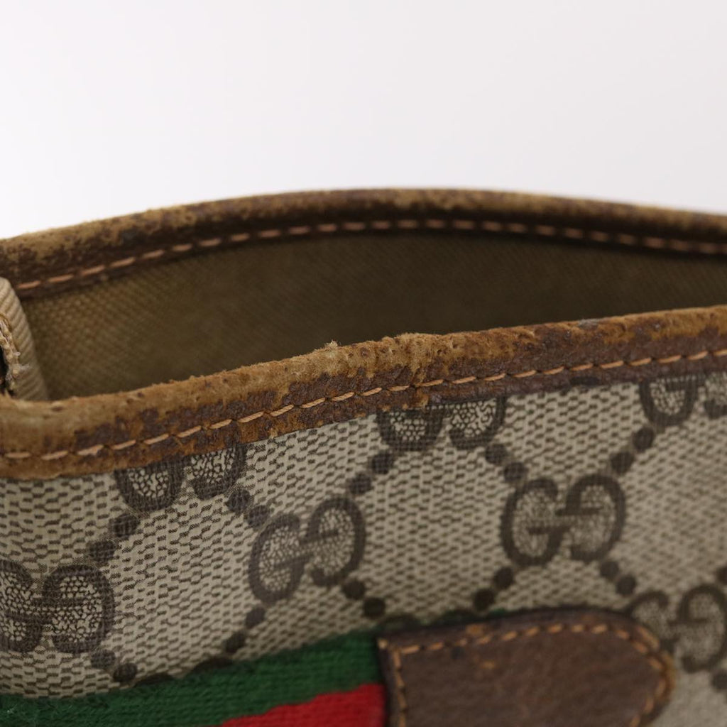 GUCCI GG Canvas Web Sherry Line Tote Bag PVC Leather Beige Red Green 50177