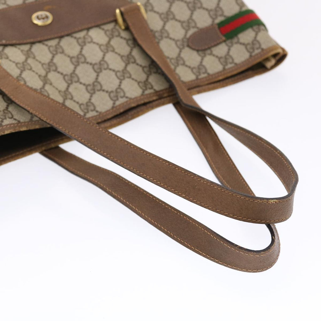 GUCCI GG Canvas Web Sherry Line Tote Bag PVC Leather Beige Red Green 50177