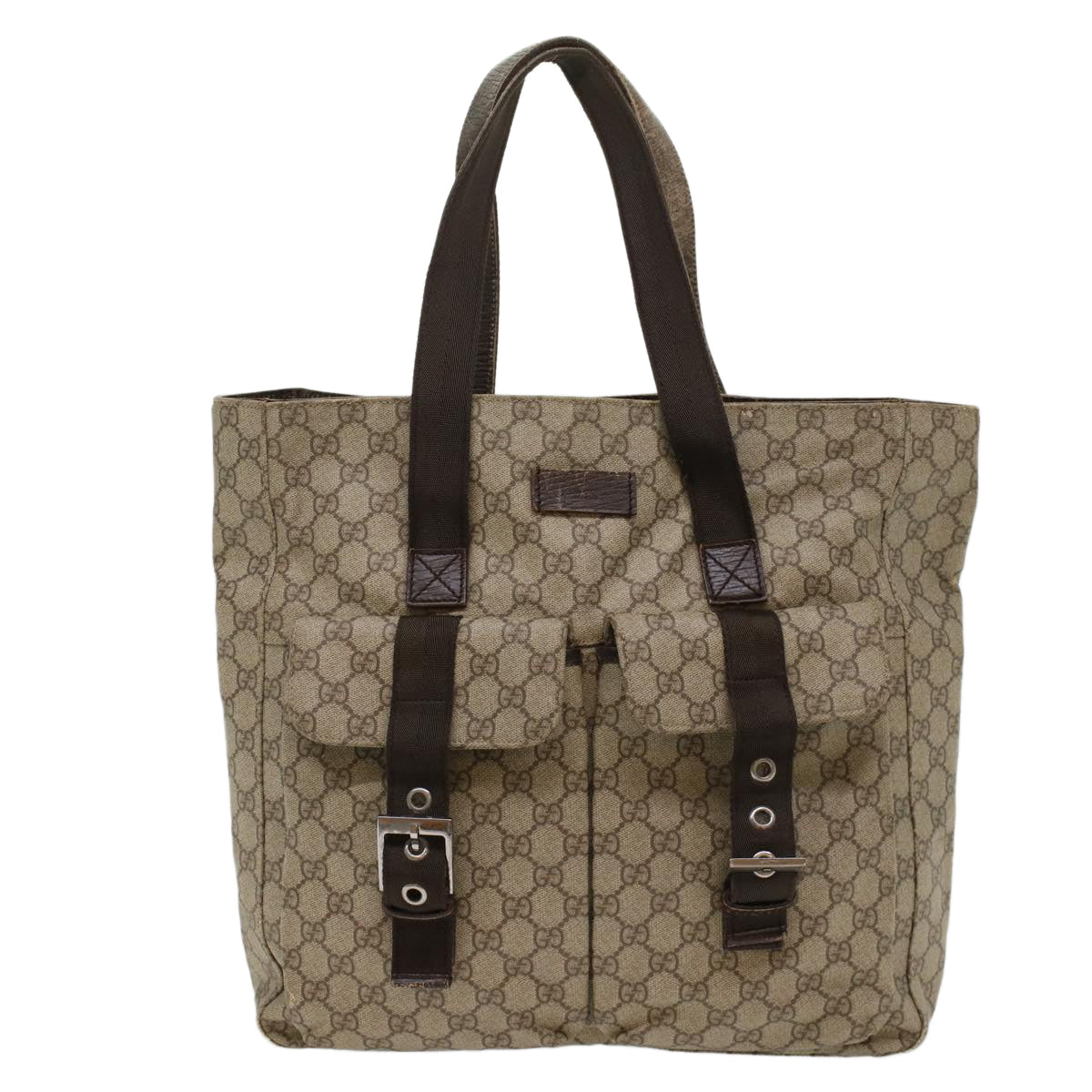 GUCCI GG Canvas Tote Bag PVC Leather Beige Brown 50178
