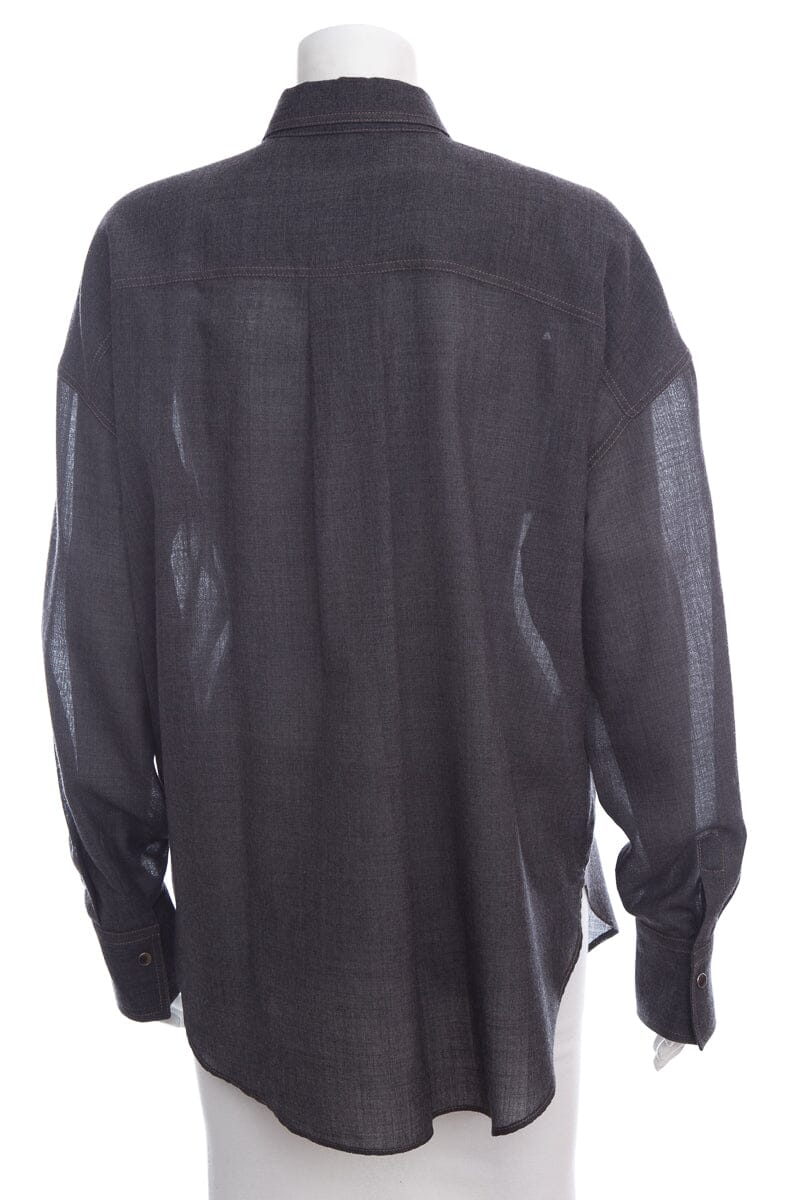 Brunello Cucinelli Dark Denim Snap Up Blouse SZ XL