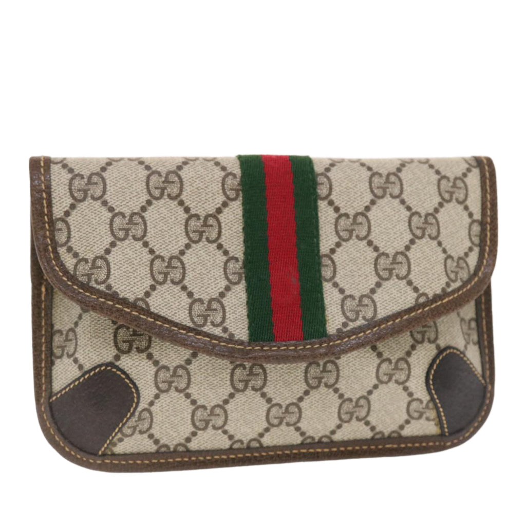 GUCCI GG Canvas Web Sherry Line Pouch PVC Leather Beige Red Green 50223