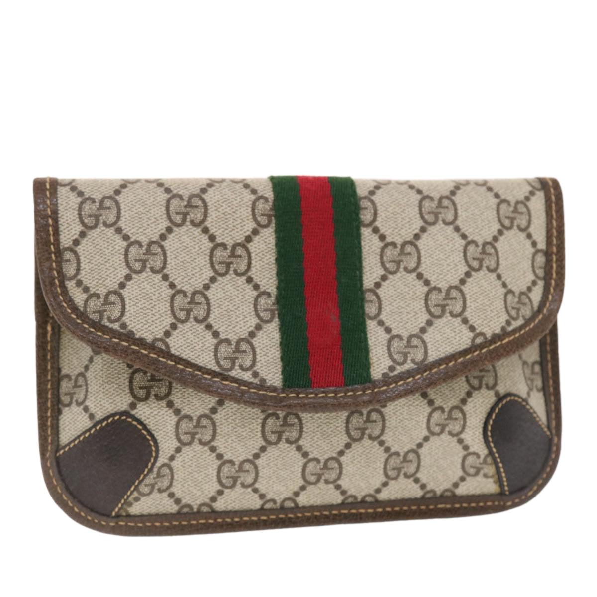 GUCCI GG Canvas Web Sherry Line Pouch PVC Leather Beige Red Green 50223