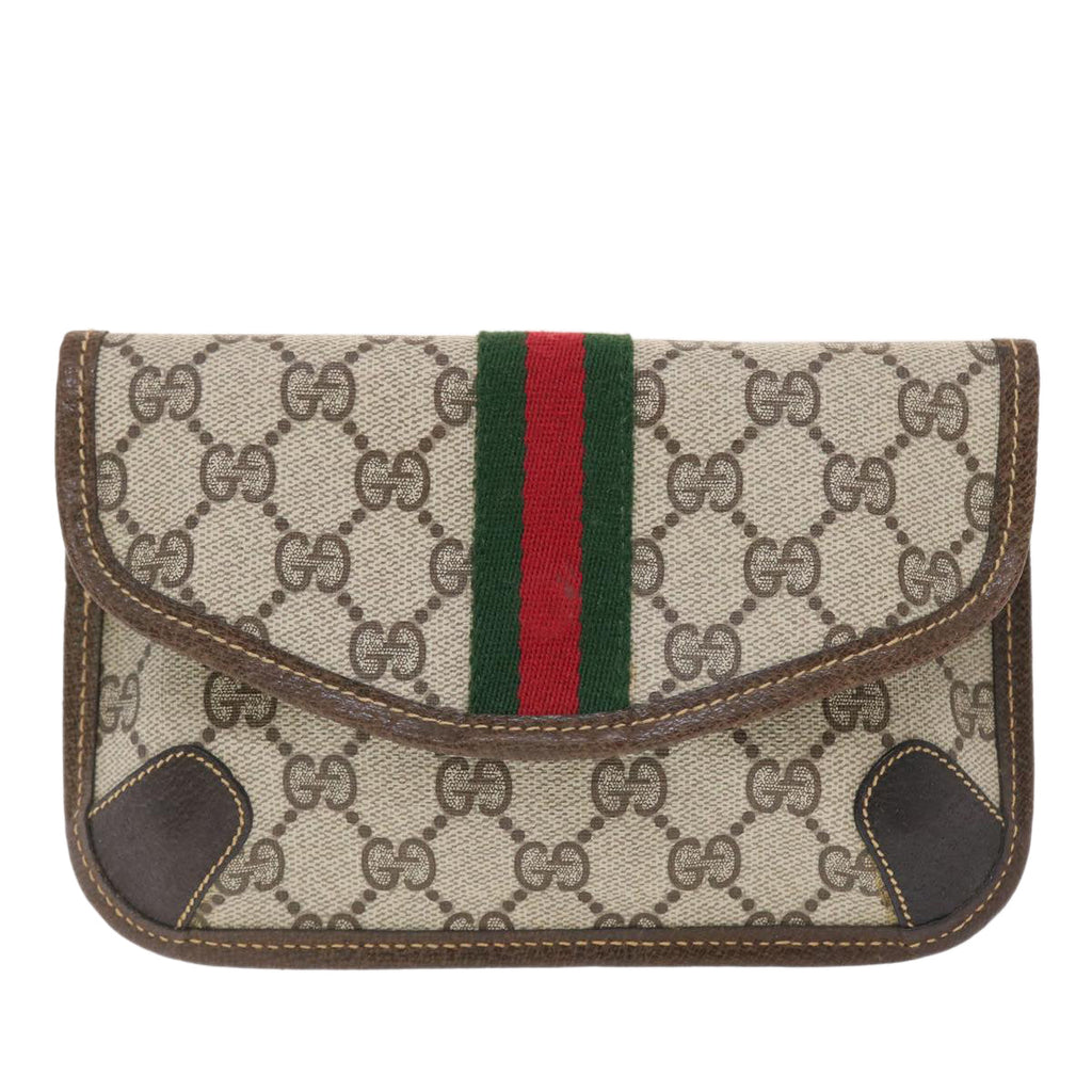 GUCCI GG Canvas Web Sherry Line Pouch PVC Leather Beige Red Green 50223