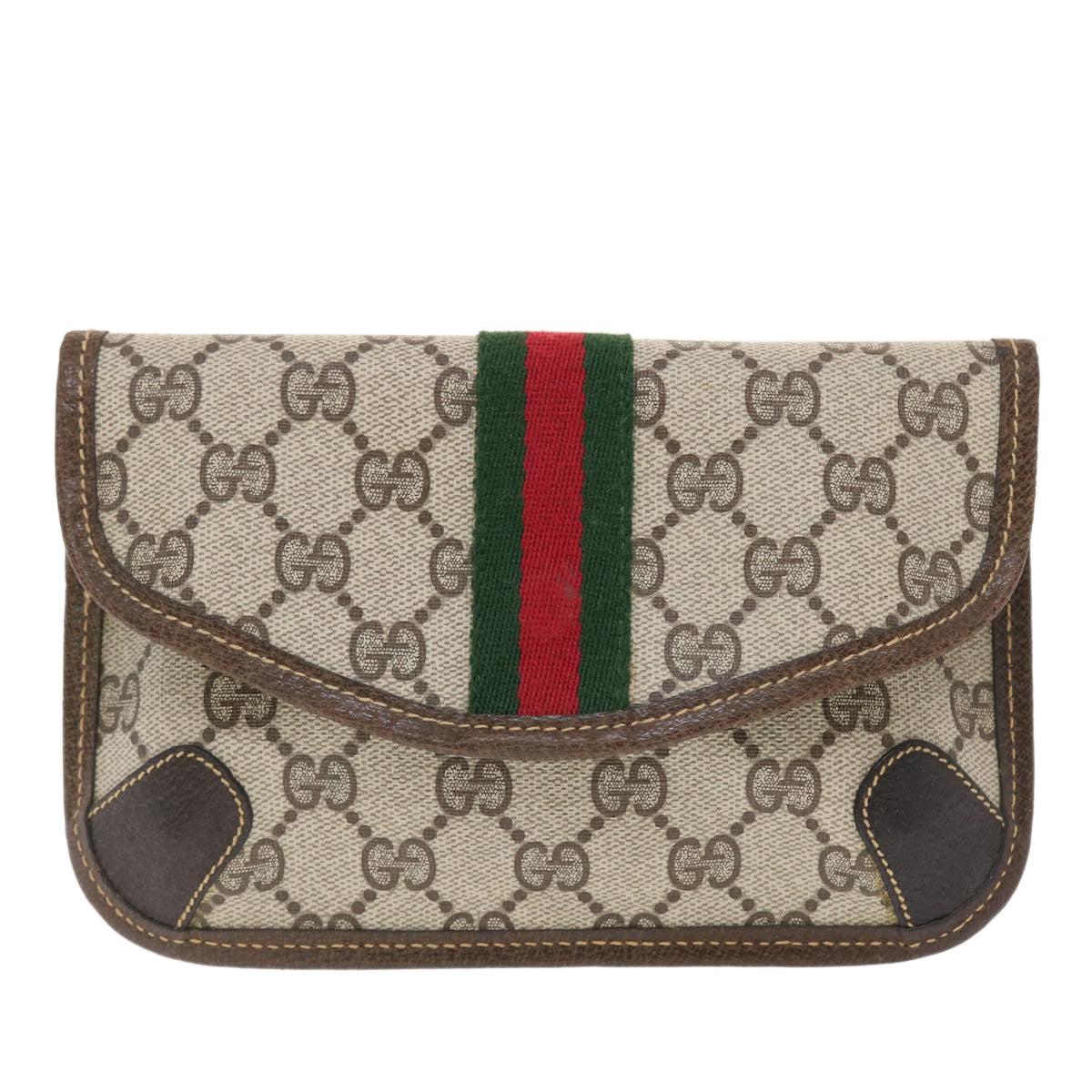 GUCCI GG Canvas Web Sherry Line Pouch PVC Leather Beige Red Green 50223