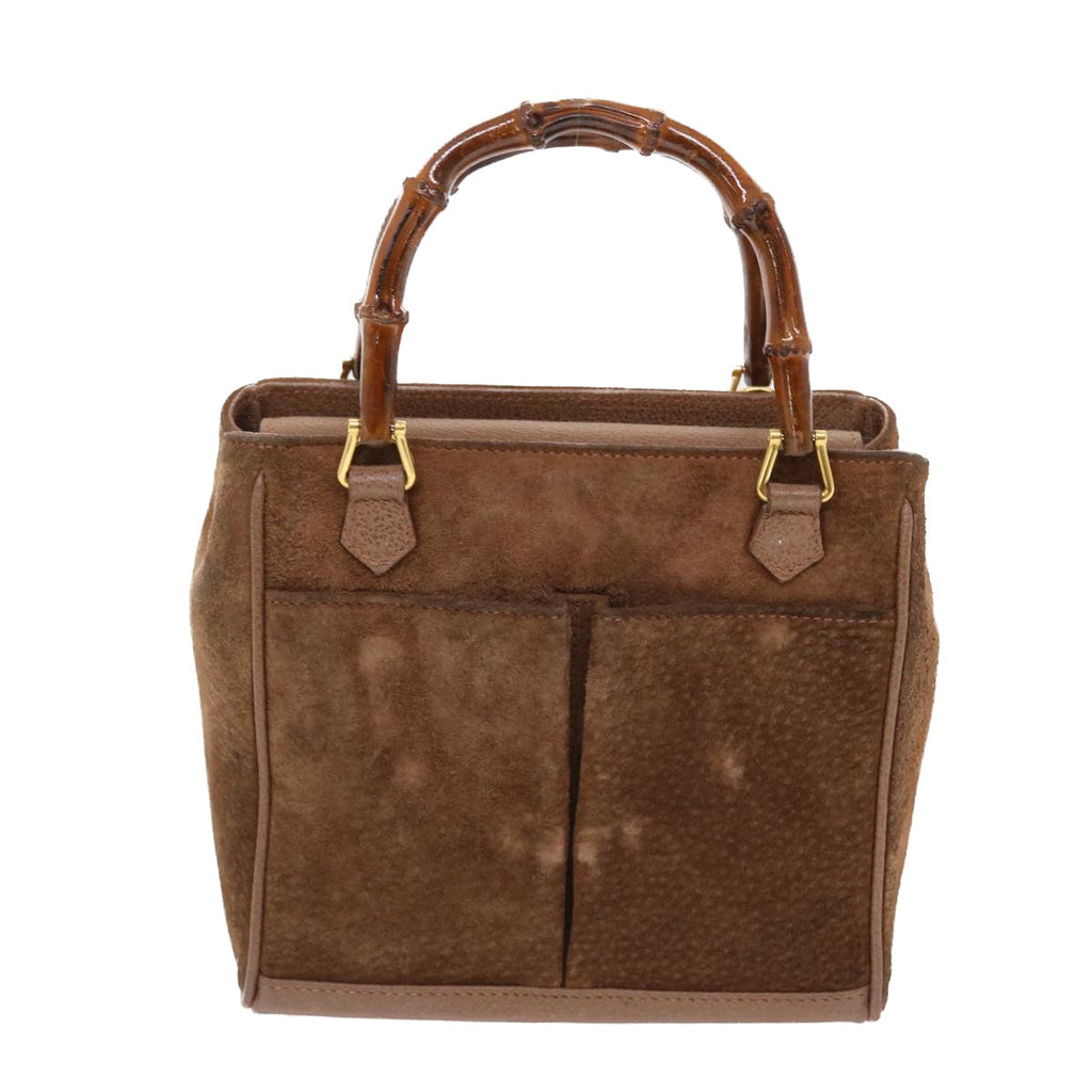 GUCCI Bamboo Hand Bag Suede 2way Brown 50264