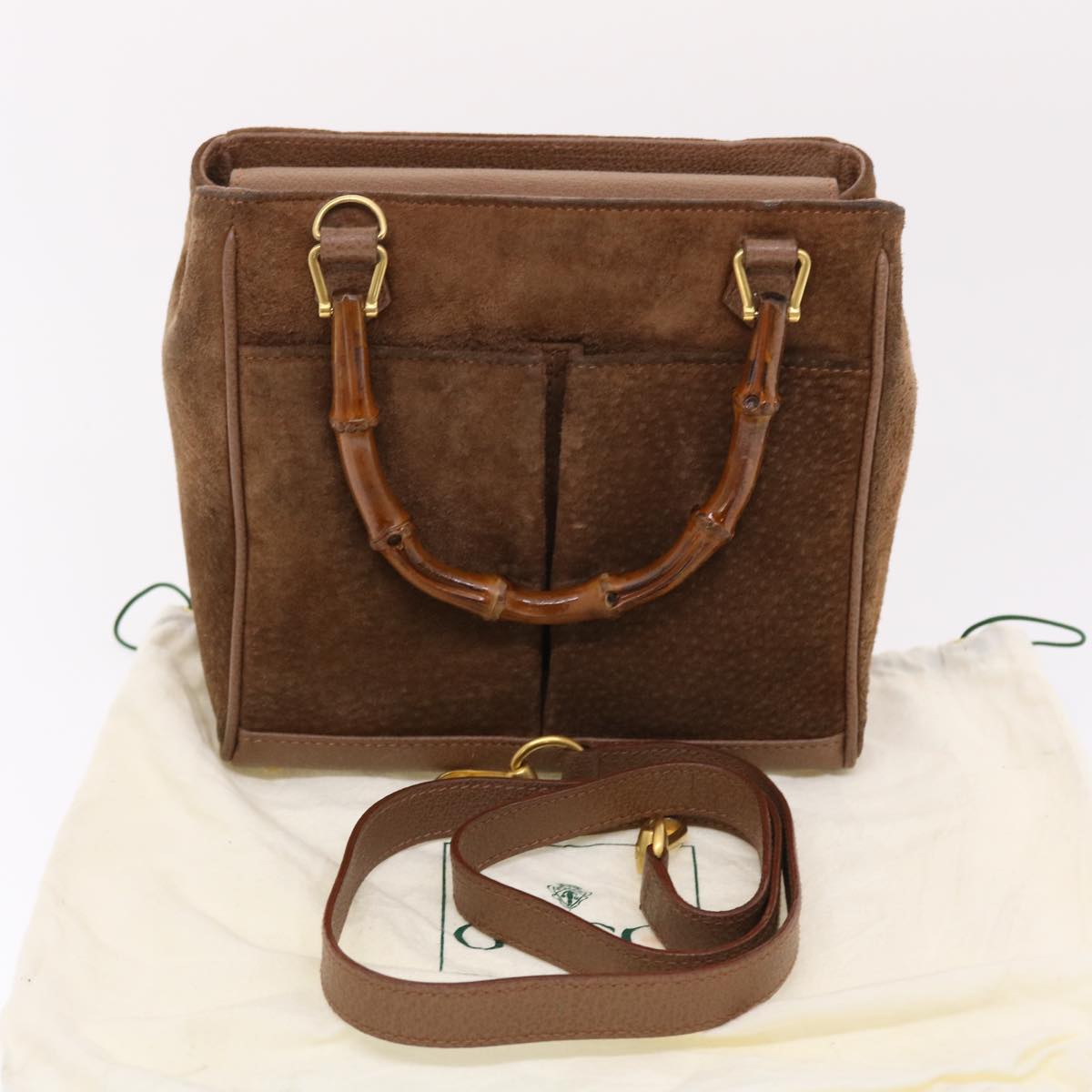 GUCCI Bamboo Hand Bag Suede 2way Brown 50264