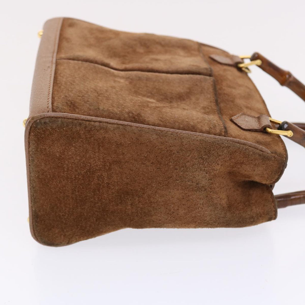 GUCCI Bamboo Hand Bag Suede 2way Brown 50264