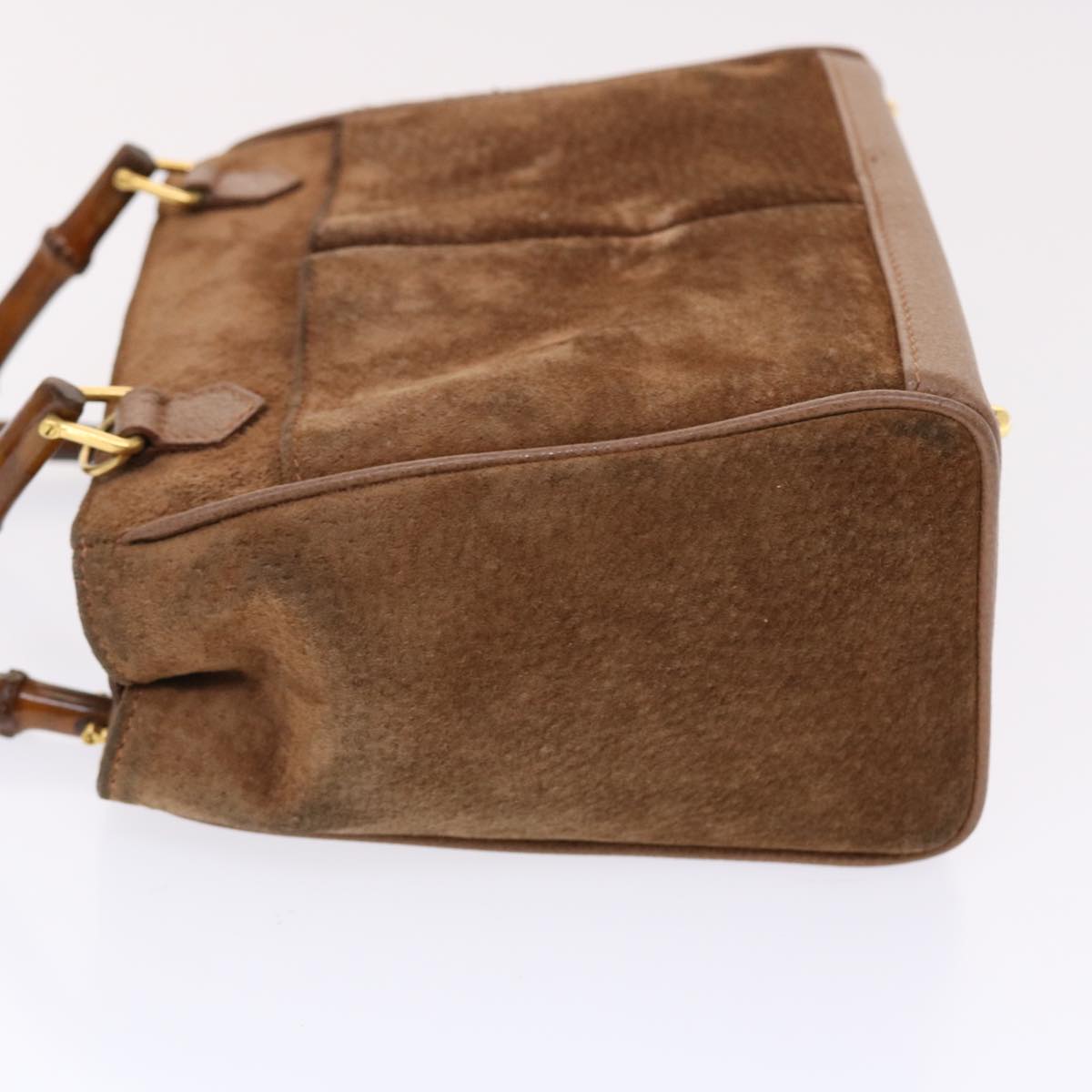 GUCCI Bamboo Hand Bag Suede 2way Brown 50264