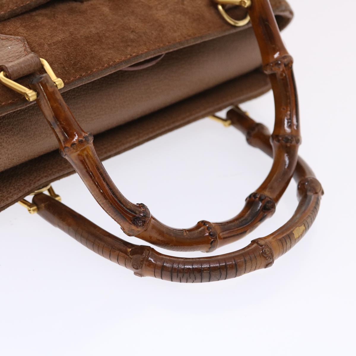 GUCCI Bamboo Hand Bag Suede 2way Brown 50264