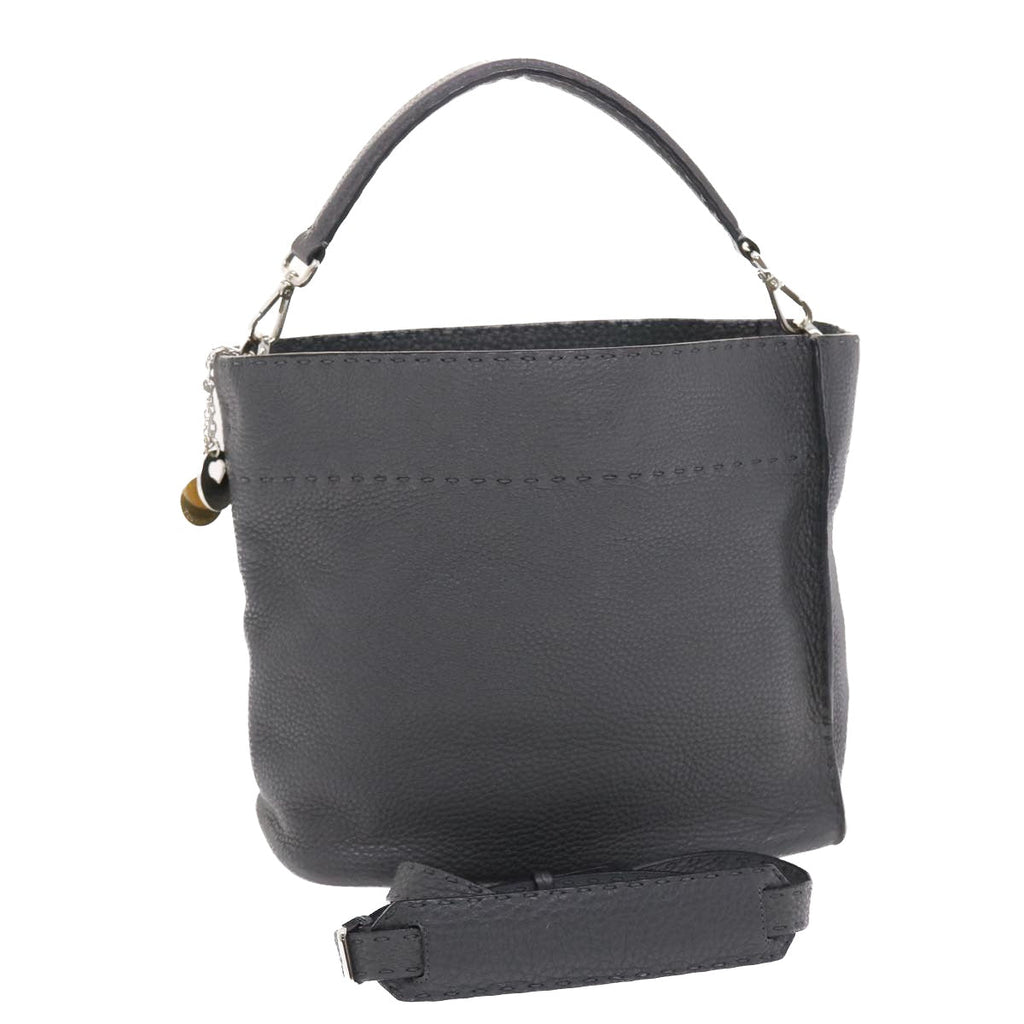 FENDI Selleria Anna Small Hand Bag Leather 2way Gray 8BT218 50266