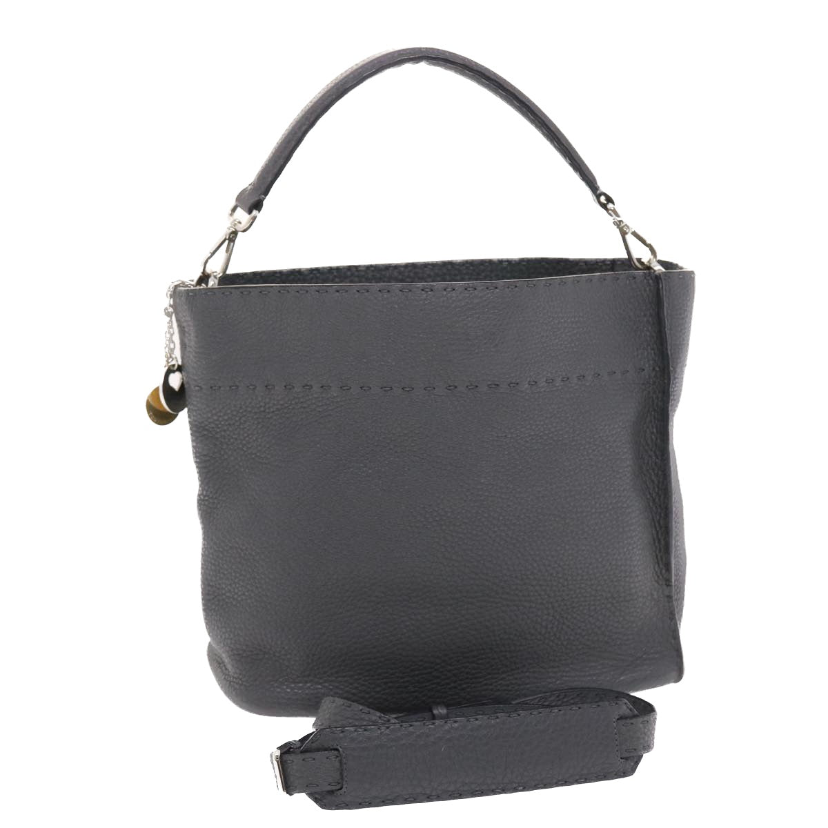 FENDI Selleria Anna Small Hand Bag Leather 2way Gray 8BT218 50266