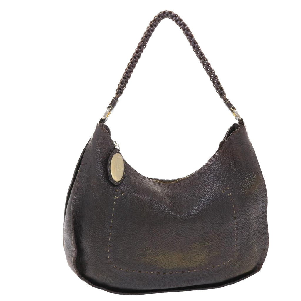 FENDI Celeria Shoulder Bag Leather 2way Dark Brown 8BR582 50271