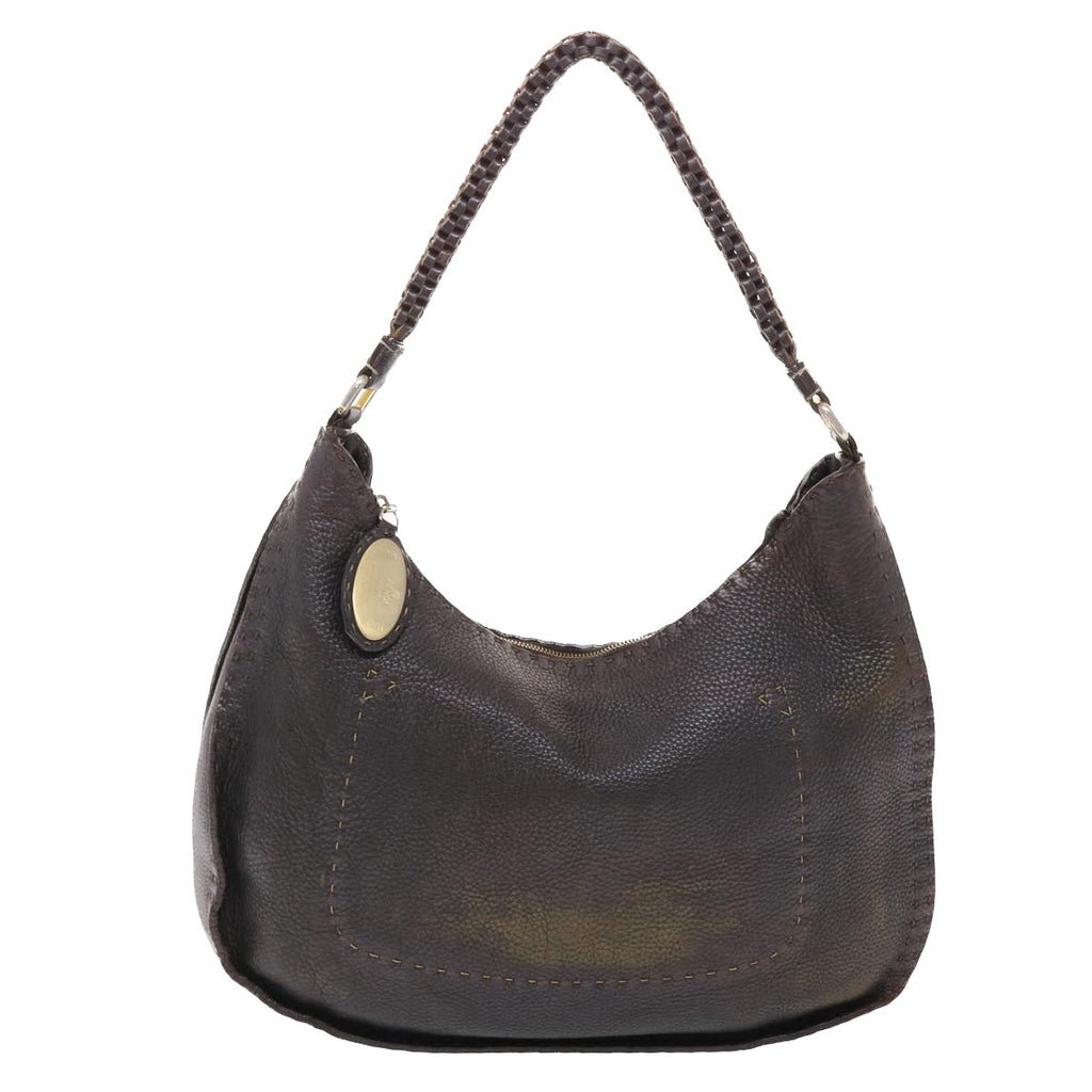 FENDI Celeria Shoulder Bag Leather 2way Dark Brown 8BR582 50271