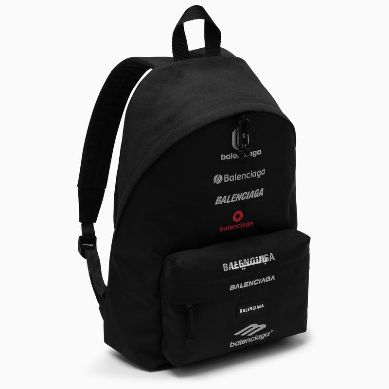 Balenciaga Black Recycled Nylon Explorer Backpack With Logos Women