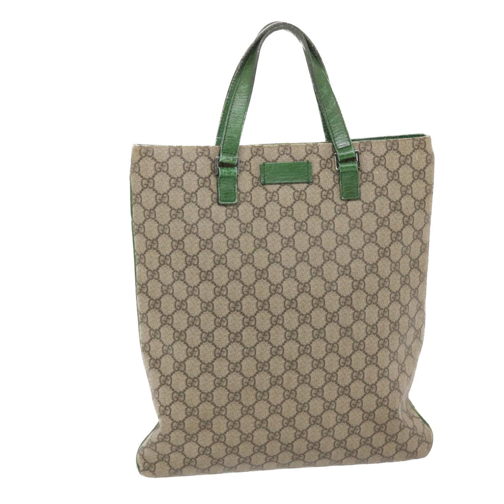 GUCCI GG Canvas Tote Bag PVC Leather Beige Green 50413