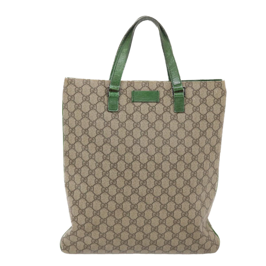 GUCCI GG Canvas Tote Bag PVC Leather Beige Green 50413