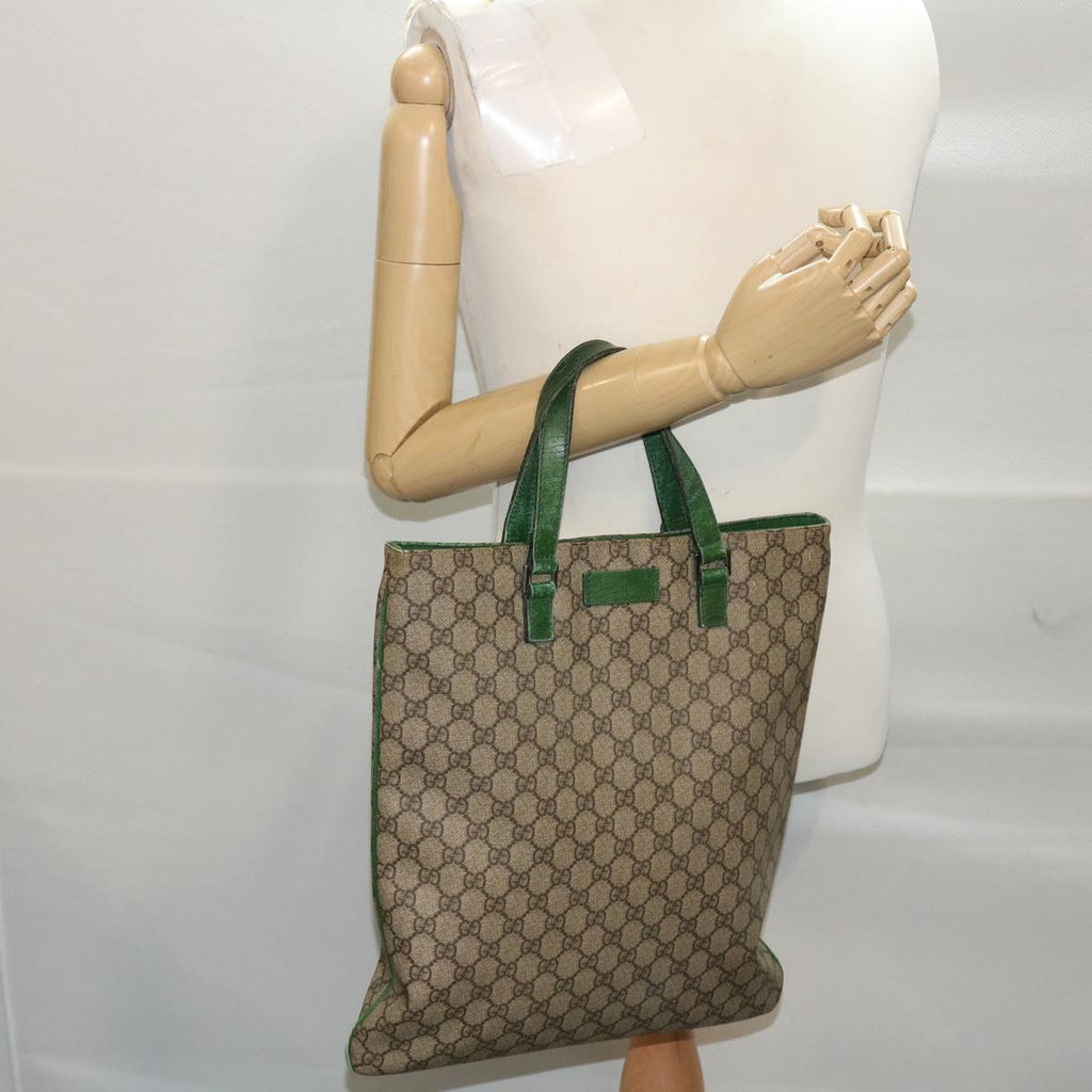 GUCCI GG Canvas Tote Bag PVC Leather Beige Green 50413